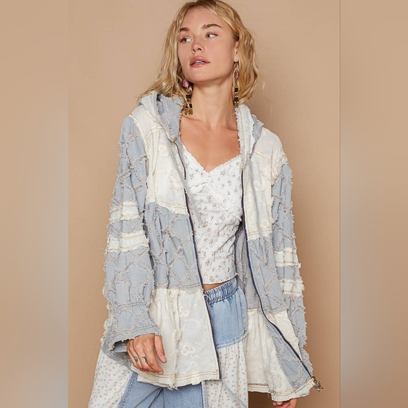 POL Clothing Long Sleeve A-Line Zip Up Hoodie Woven Top Jacket Women’s Size M - Picture 2 of 10